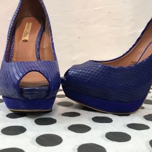 Zara Cobalt Blue Leather & Suede Stilettos sz 9